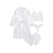 Load image into Gallery viewer, Sexy Lingerie,  LOFIR Silk Satin Pajamas for Women, Womens Summer Pajamas Pjs Sets of 4 Pcs with Floral Lace Top Shorts and Robe, Gift for Women