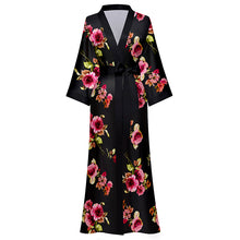 Load image into Gallery viewer, Robes for Women, LOFIR Womens Long Silk Kimono Robes, Satin Silky Bathrobe Robe Soft Floral Bridesmaid Robes for Women, Ladies Sleepwear