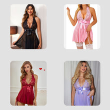 Load image into Gallery viewer, Lingerie For Women,LOFIR Sexy Lingerie Lace Babydoll Lingerie Chemises Night Intimates Dresses for Womens Ladies,2 Pieces See Through Sheer Lingerie,S-3XL Black Lingerie