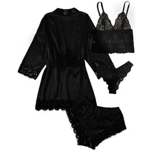 Load image into Gallery viewer, Sexy Lingerie, LOFIR Silk Satin Pajamas for Women, Womens Summer Pajamas Pjs Sets of 4 Pcs with Floral Lace Top Shorts and Robe, Gift for Women