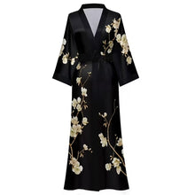 Load image into Gallery viewer, Robes for Women, LOFIR Womens Long Silk Kimono Robes, Satin Silky Bathrobe Robe Soft Floral Bridesmaid Robes for Women, Ladies Sleepwear
