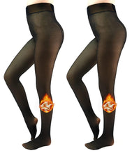 Load image into Gallery viewer, Tights for Women, Artfasion Winter Thermal Fleece-Lined Pantyhose for Women, Fake Translucent Plus Size 2 Pairs Leggings for Women Ladies in Cold Weather, Black and Black