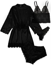 Load image into Gallery viewer, Sexy Lingerie,  LOFIR Silk Satin Pajamas for Women, Womens Summer Pajamas Pjs Sets of 4 Pcs with Floral Lace Top Shorts and Robe, Gift for Women