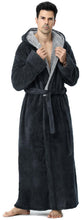Load image into Gallery viewer, Artfasion Long Mens Robes, Warm Soft Plush Mens Robe with Hood, Plus Size Plus Thick Robe for Men with Side Pocket and Belt, Bathrobes for Men Gifts, Gray, L