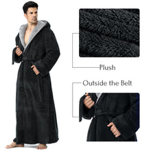 Load image into Gallery viewer, Artfasion Long Mens Robes, Warm Soft Plush Mens Robe with Hood, Plus Size Plus Thick Robe for Men with Side Pocket and Belt, Bathrobes for Men Gifts, Gray, L