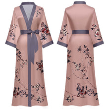 Load image into Gallery viewer, Robes for Women, LOFIR Womens Long Silk Kimono Robes, Satin Silky Bathrobe Robe Soft Floral Bridesmaid Robes for Women, Ladies Sleepwear