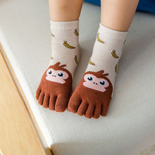 Load image into Gallery viewer, Artfasion Kids Toe Socks, Comfy Cotton Novelty Cat Dog Animal Pattern Cute Ankle Socks with Toe for Boys & Girls 3-7 Years, 4 Pairs