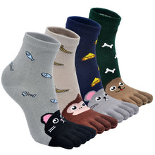 Load image into Gallery viewer, Artfasion Kids Toe Socks, Comfy Cotton Novelty Cat Dog Animal Pattern Cute Ankle Socks with Toe for Boys & Girls 3-7 Years, 4 Pairs