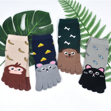 Load image into Gallery viewer, Artfasion Kids Toe Socks, Comfy Cotton Novelty Cat Dog Animal Pattern Cute Ankle Socks with Toe for Boys & Girls 3-7 Years, 4 Pairs