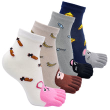 Load image into Gallery viewer, Artfasion Kids Toe Socks, Comfy Cotton Novelty Cat Dog Animal Pattern Cute Ankle Socks with Toe for Boys & Girls 3-7 Years, 4 Pairs