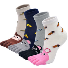 Load image into Gallery viewer, Artfasion Kids Toe Socks, Comfy Cotton Novelty Cat Dog Animal Pattern Cute Ankle Socks with Toe for Boys & Girls 3-7 Years, 4 Pairs