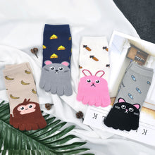 Load image into Gallery viewer, Artfasion Kids Toe Socks, Comfy Cotton Novelty Cat Dog Animal Pattern Cute Ankle Socks with Toe for Boys & Girls 3-7 Years, 4 Pairs