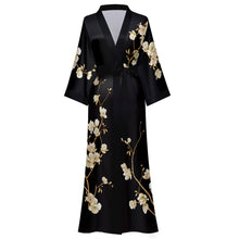 Load image into Gallery viewer, Robes for Women, LOFIR Womens Long Silk Kimono Robes, Satin Silky Bathrobe Robe Soft Floral Bridesmaid Robes for Women, Ladies Sleepwear
