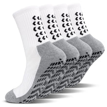 Load image into Gallery viewer, Grip Socks Soccer, Artfasion Non Slip Anti Slip Socks for Men with Gripper for Soccer Baseball Sports Socks Size 9 11, 4 Pairs White