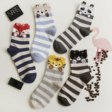 Load image into Gallery viewer, 5 pairs stripes animal socks for women