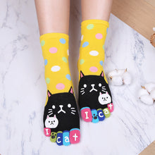 Load image into Gallery viewer, yellow polka dots cat crew socks for women