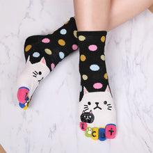 Load image into Gallery viewer, black polka dots cat crew socks