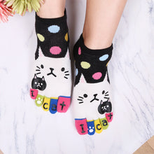 Load image into Gallery viewer, black polka dots cat socks for women