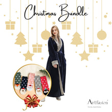 Load image into Gallery viewer, Artfasion's Christmas Bundle Navy Blue Hooded Bathrobe Plus Cute Christmas Socks (5 Pairs)