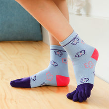 Load image into Gallery viewer, blue floral 5 finger socks for women