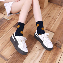 Load image into Gallery viewer, cute navy blue polka dots crew socks