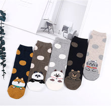 Load image into Gallery viewer, 5 pairs polka dots animal socks for women