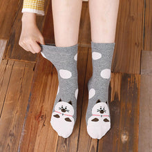 Load image into Gallery viewer, cute grey polka dots Cat crew socks for women