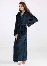 Load image into Gallery viewer, Navy Flue Fluffy Thick and warm Bathrobe with hood