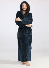 Load image into Gallery viewer, Winter Navy Blue Hooded Bathrobe