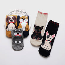 Load image into Gallery viewer, 5 pairs of cute puppy running crew socks