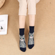 Load image into Gallery viewer, cute grey cat running crew socks