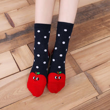 Load image into Gallery viewer, apple polka dots crew socks for women