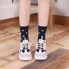Load image into Gallery viewer, navy blue polka dots socks for women