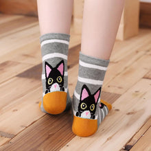 Load image into Gallery viewer, grey cat crew socks for women