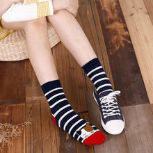 Load image into Gallery viewer, stripes animal crew socks for women