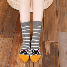 Load image into Gallery viewer, grey cat crew socks for women