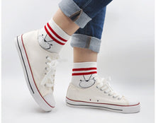 Load image into Gallery viewer, white and red crew socks for women