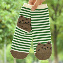 Load image into Gallery viewer, green stripes cat crew socks