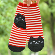 Load image into Gallery viewer, red cat stripes socks for women