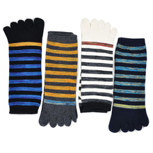 Load image into Gallery viewer, 4 pairs striped 5 finger athletic socks for men