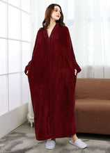 Load image into Gallery viewer, Artfasion's Christmas Bundle Wine Red Zip Up Bathrobe Plus Cute Christmas Socks (5 Pairs)