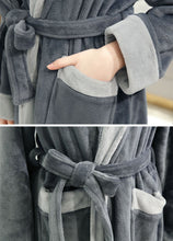 Load image into Gallery viewer, Artfasion Fluffy Plush Grey Dressing Gown Bathrobe with Hood and Wide Shawl Collar Wedding Winter Bathrobe Luxury Bathrobe Quality