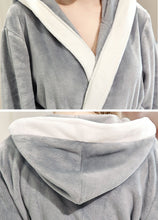 Load image into Gallery viewer, Artfasion Fluffy Plush Light Grey Dressing Gown Bathrobe with Hood and Wide Shawl Collar Wedding Winter Bathrobe Luxury Bathrobe Quality