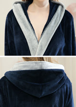 Load image into Gallery viewer, Plush Navy Blue Hooded Bathrobe