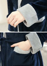 Load image into Gallery viewer, Plush Navy Blue Hooded Bathrobe