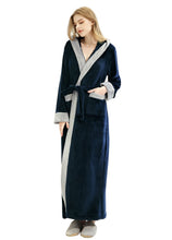 Load image into Gallery viewer, Plush Navy Blue Hooded Bathrobe