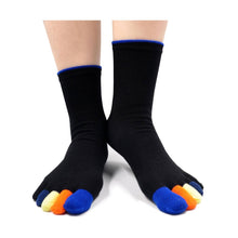 Load image into Gallery viewer, black 5 finger crew socks for men