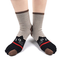 Load image into Gallery viewer, brown stripes cat design crew socks