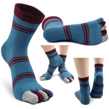 Load image into Gallery viewer, blue 5 finger crew socks