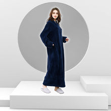 Load image into Gallery viewer, Artfasion Zip Up Style Navy Blue Dressing Gown Bathrobe Unisex For Men and Women Maternity Robe Wedding Winter Robe Luxury Brand Quality Bathrobe